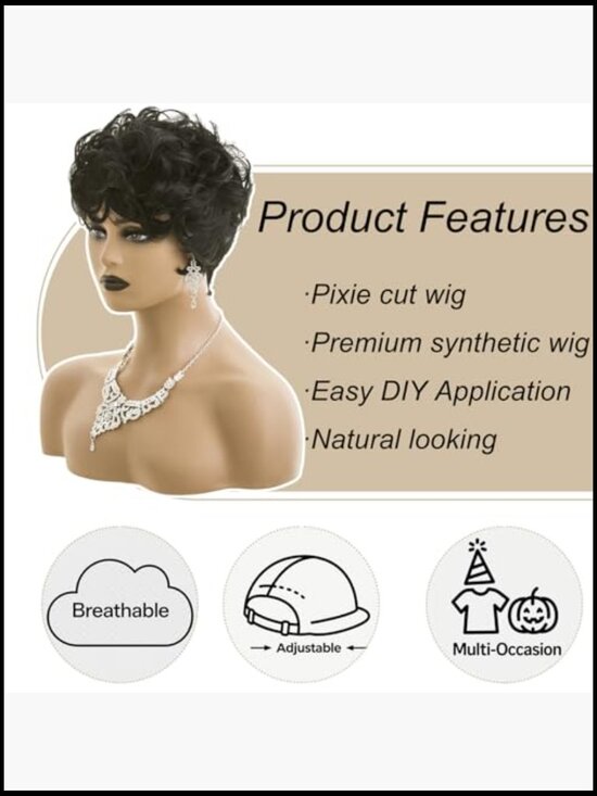 Pixie Cut Short Wigs with Bangs Heat Resistant Fiber Natural Look Everyday Wear main image 4